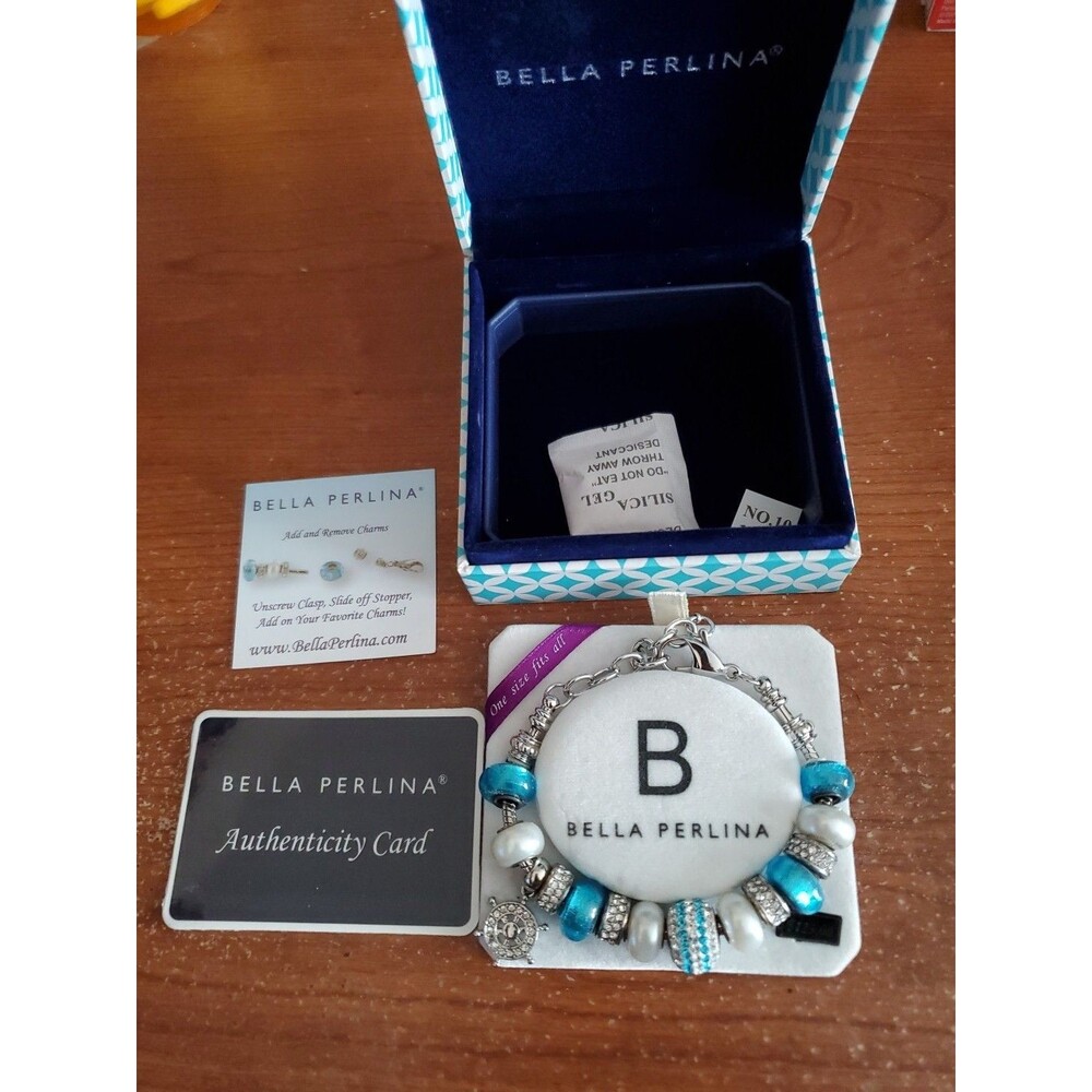 Bella Perlina Nautical Charm Bracelet Blue Silver Beads Rhinestones Authenticity